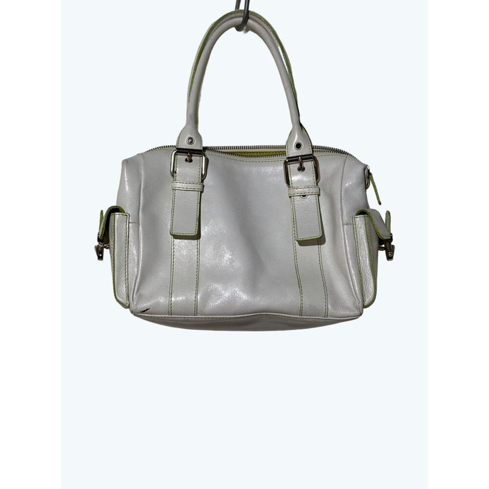 Hype Leather Satchel Cream Green Stitch Large Handbag OS